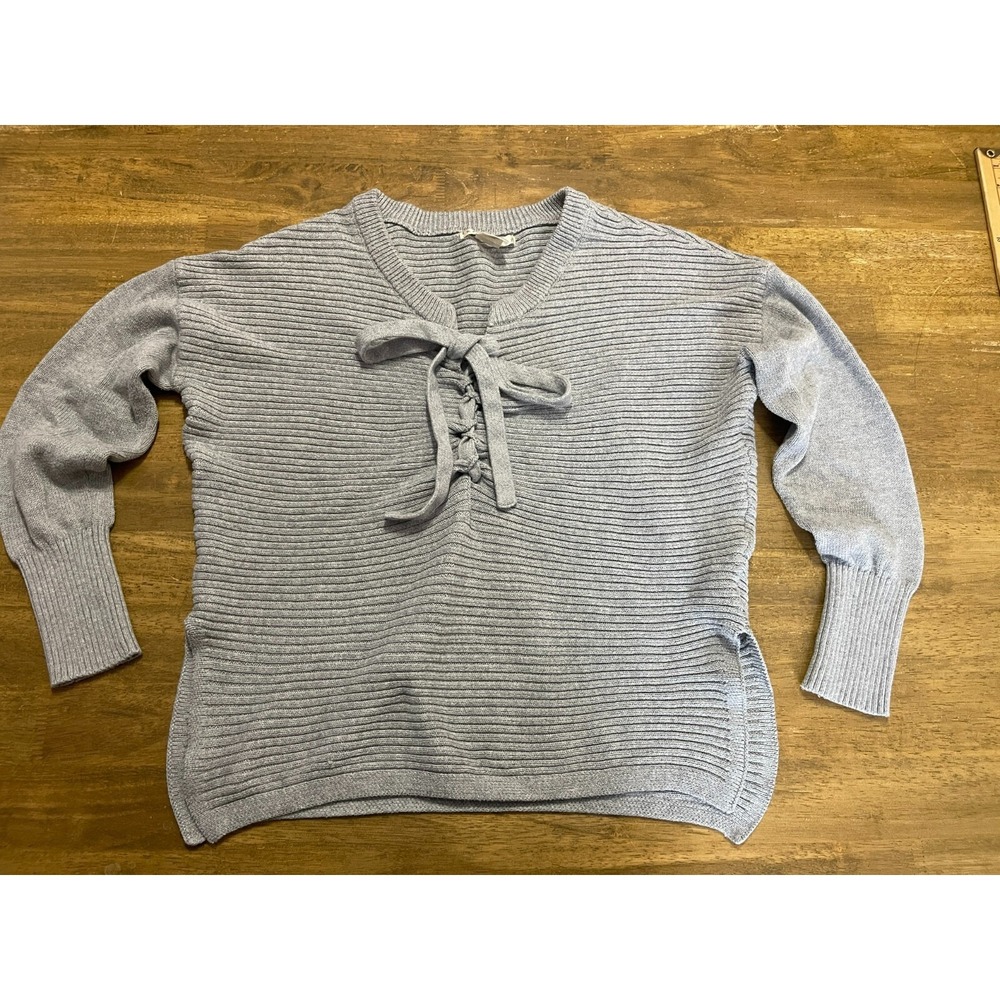 Kaisely Sweater, Women's Size Large, Gray, Pullover, Ribbed Knit, Lace Up